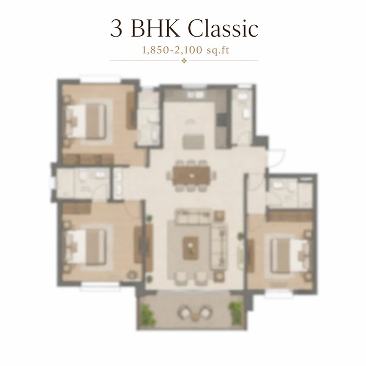 Prestige Rosewood 3 BHK Classic floor plan layout